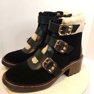 VINCE CAMUTO Black Leather with Faux Fur Trim Ankle Boot Women's Size 7M
